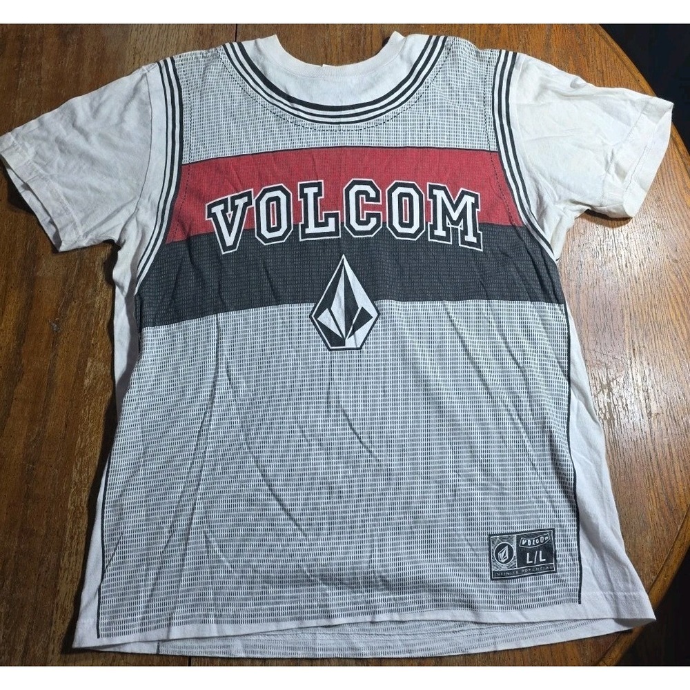 Vtg 90s Y2K Volcom Mens L AOP Jersey Print Skate Skater BMX Graphic Tee Shirt‎